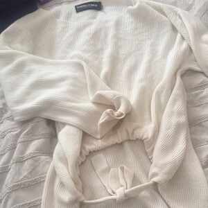 Gabrielle Union Cream Scoop Neck Knit Sweater